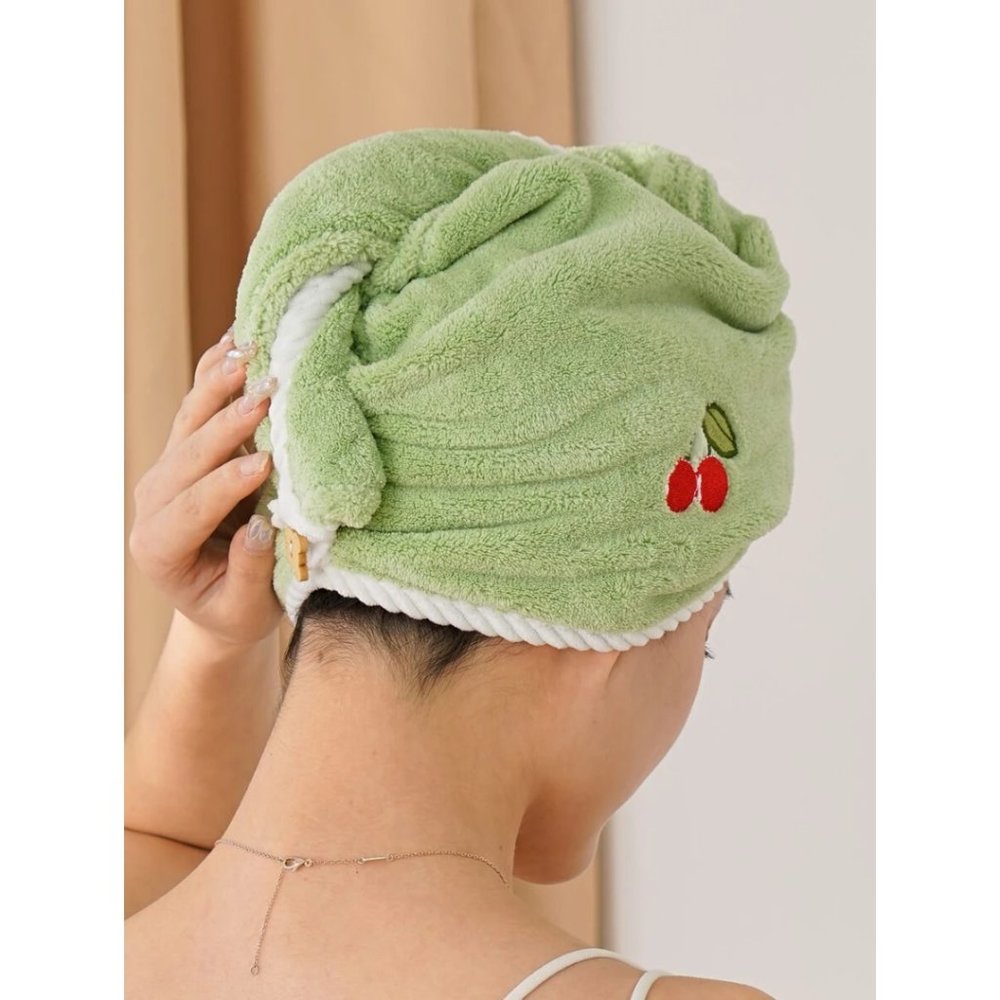 GREEN CHERRY EMBROIDERY HAIR TOWEL 1 PIECE - Picture 6 of 6